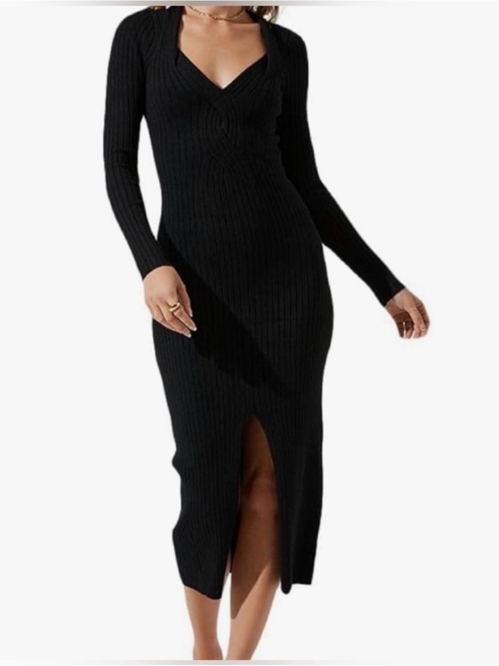 ASTR The Label Women’s Black Ribbed Midi Dress, Size Small